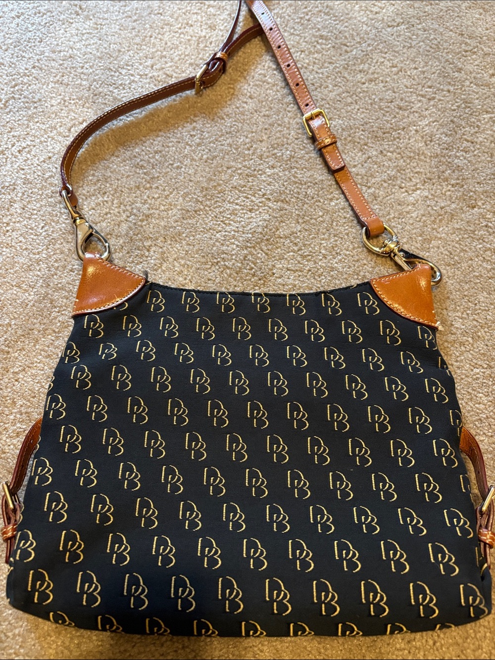 Dooney & Bourke Black and Brown Signature Logo Crossbody